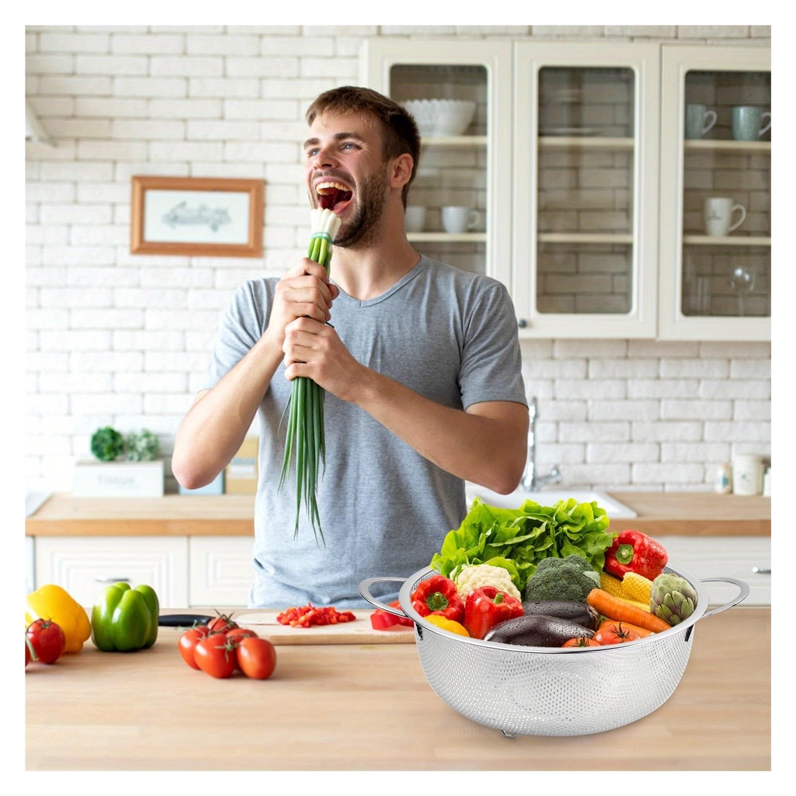 Colador de malla fina acero inoxidable, cestas red con asas, Base descanso, juego colador, suministros cocina, 3 uds para Pasta Verduras y Frutas