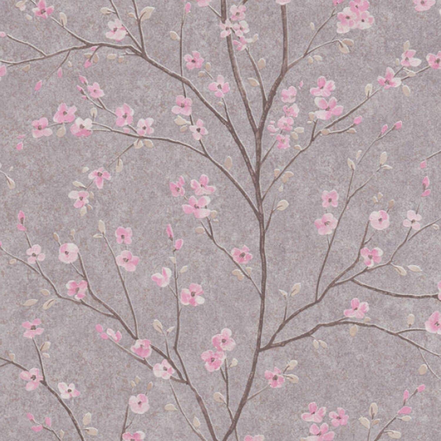 Grey and Pink Blossom Tree as Creation Vinyl Wallpaper