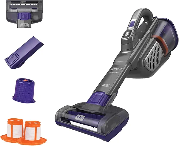 BLACK+DECKER dust buster Handheld Vacuum Cordless Rechargeable Pet Hair, Portable Home and Car Vacuum, Powerful Suction , Washable Bowl and Filter, furbuster AdvancedClean+ (HHVK515JP07)
