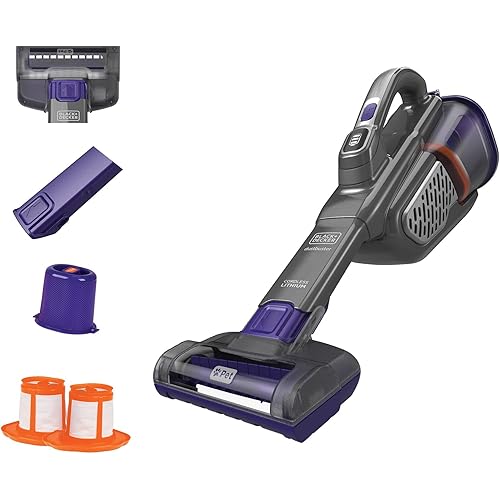 BLACK+DECKER dust buster Handheld Vacuum Cordless Rechargeable Pet Hair, Portable Home and Car Vacuum, Powerful Suction , Washable Bowl and Filter, furbuster AdvancedClean+ (HHVK515JP07)