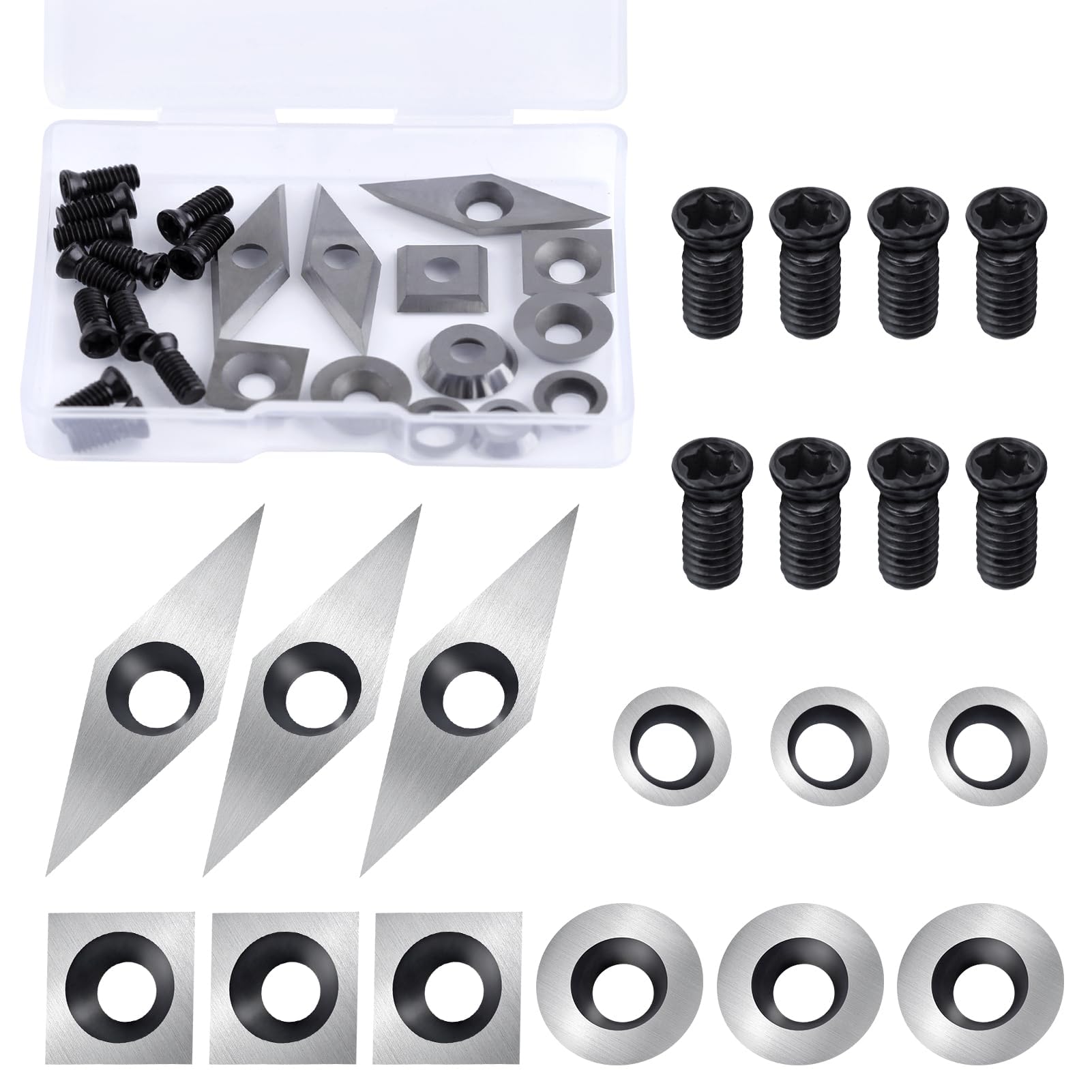SPEEDWOX 12-teiliges Set aus Wolframkarbid-Einsätzen, Set für Holzdrehwerkzeuge, enthält 11 mm quadratisch mit Radius, 12 mm und 8,9 mm rund, 31 mm Diamant 10 mm mit scharfer Spitze, 12-teilig