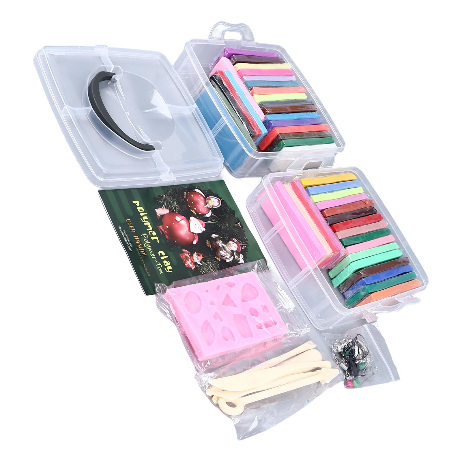 Juego de arcilla de modelado de 42 colores con 5 herramientas de modelado, juego de arcilla suave para manualidades, juego completo de accesorios de arte con molde de silicona y caja de almacenamiento