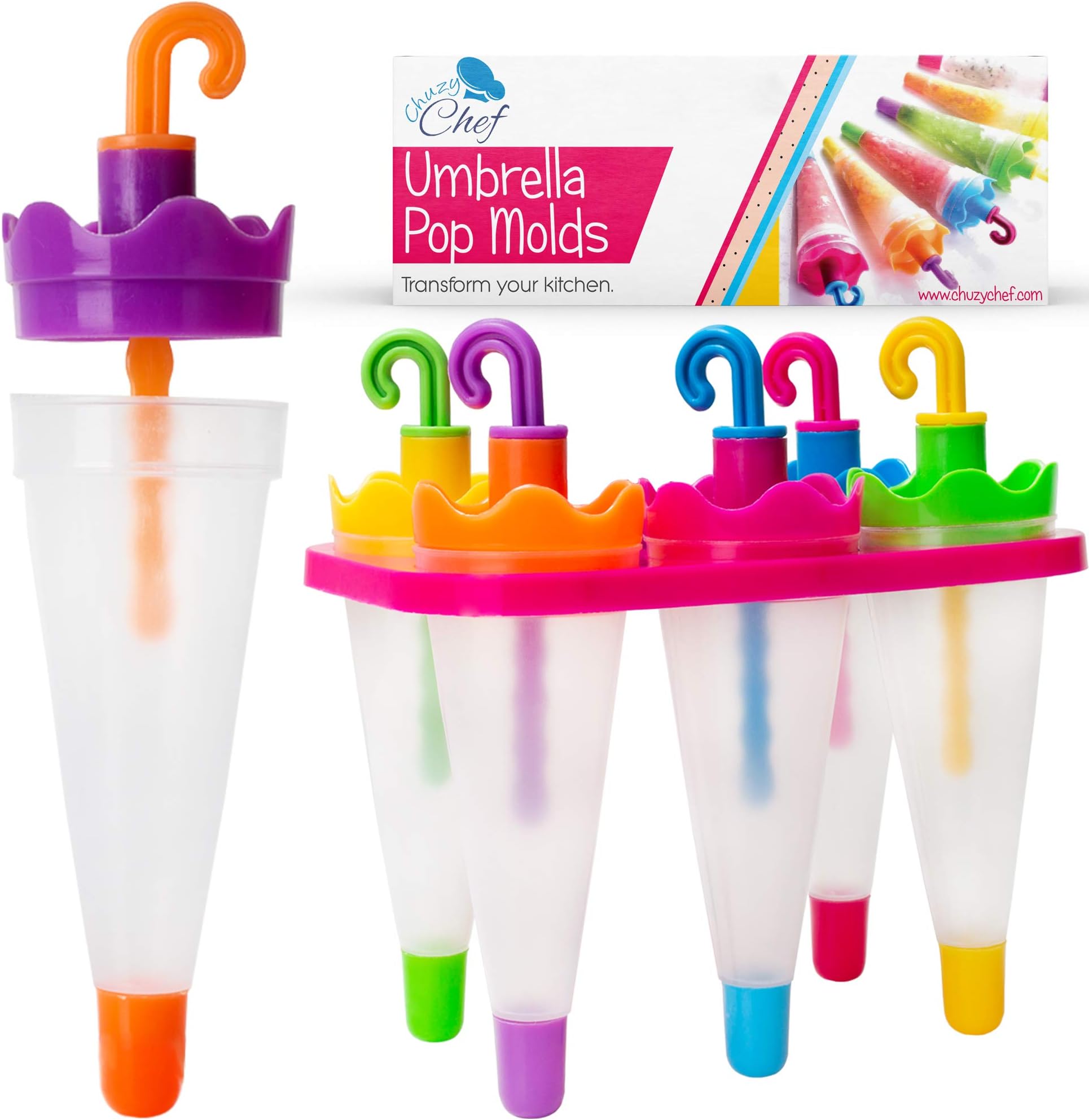 Umbrella Shape Ice Pop Molds, Pack of 6 Ice Cube Maker Tray, Bpa Free, DIY Ice Cream, By Chuzy Chef