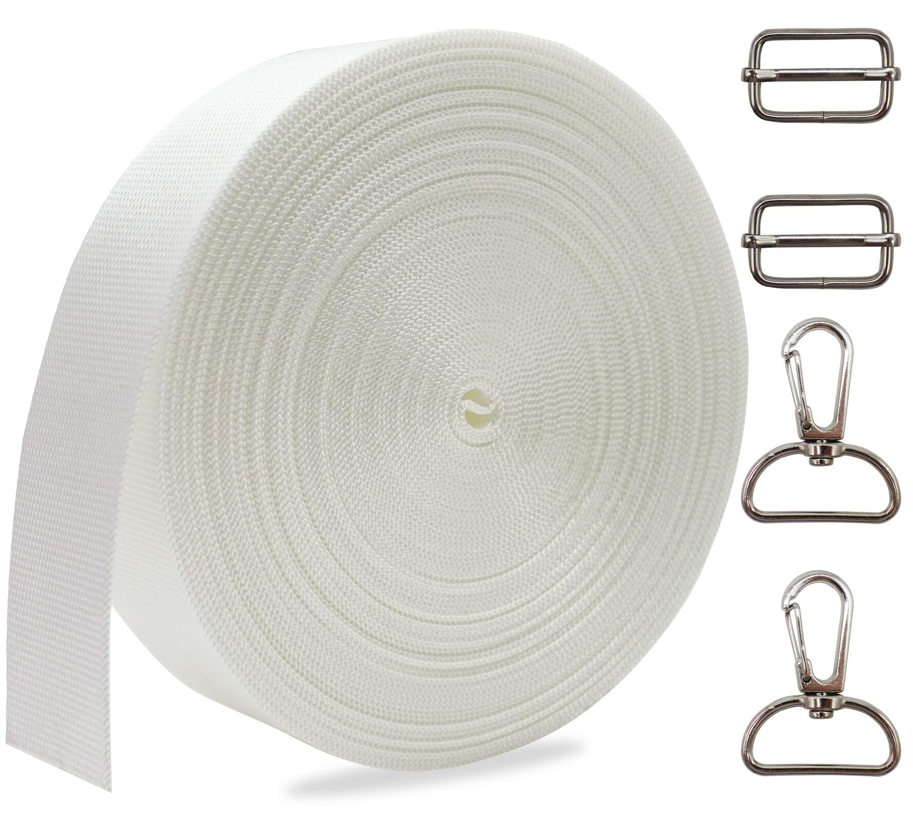 White 1'' Nylon Webbing Straps, 10Yds