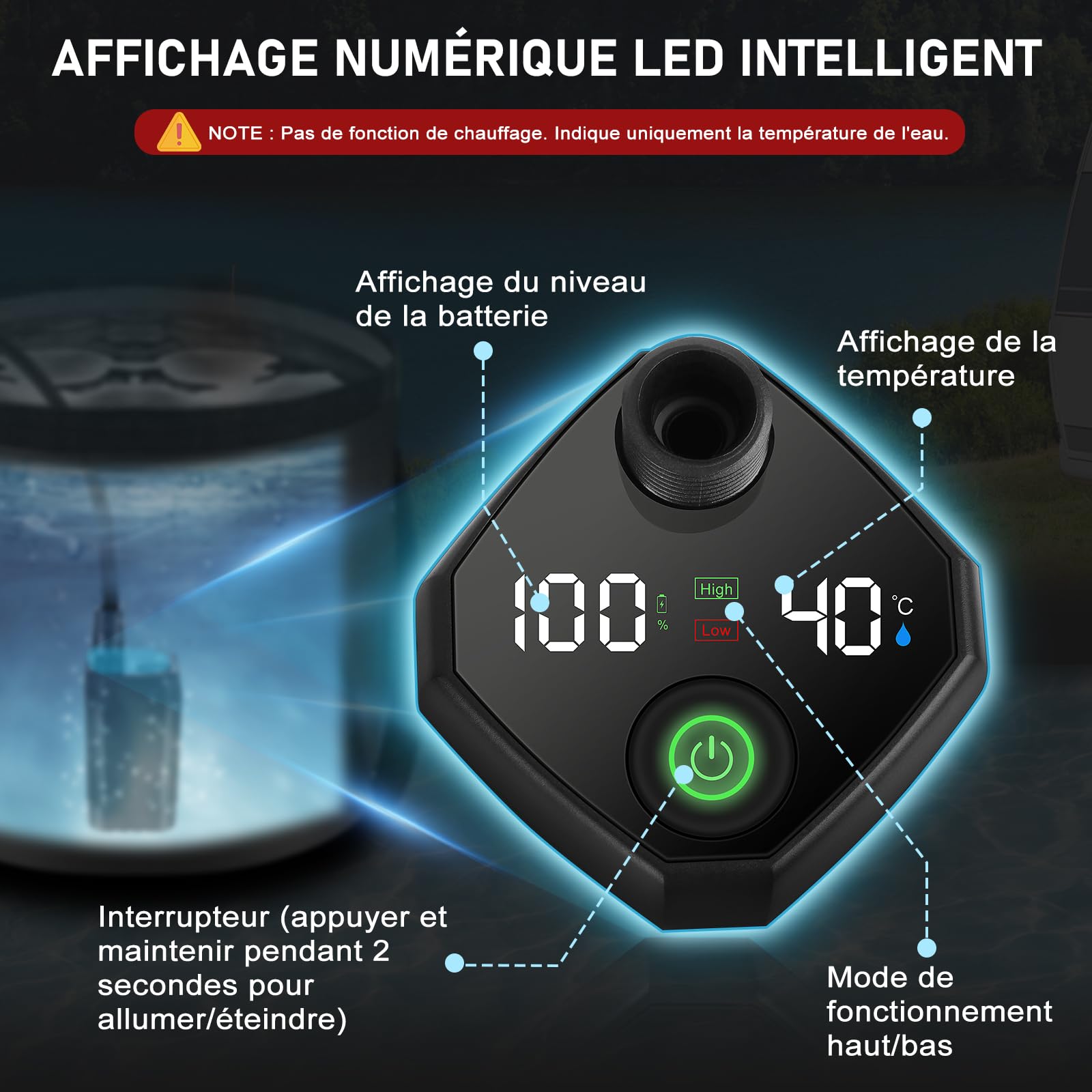 Spopal Camping Douche Portable, Kit Douche de Camping,Rechargeable,6000mAh, avec Seau Pliable 20L,Afficheur Intelligent et Pomme de Douche 4 Modes pour Extérieure,Camping