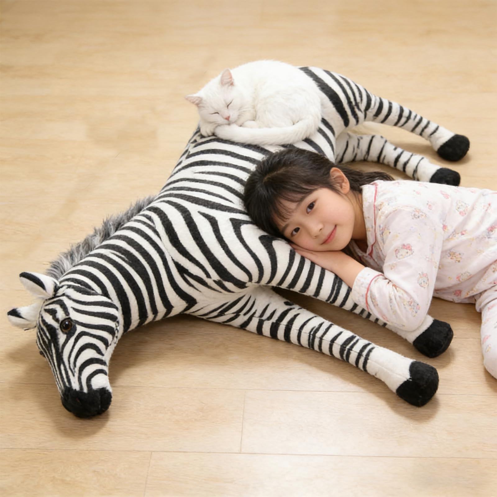 Zebra Plüschtier, Wildtiere Kuscheltier XXL Schwarz und Weiß Kuschelpuppe, Zoo Spielzeug Geschenk für Kinder und Erwachsene (L100*H90CM)