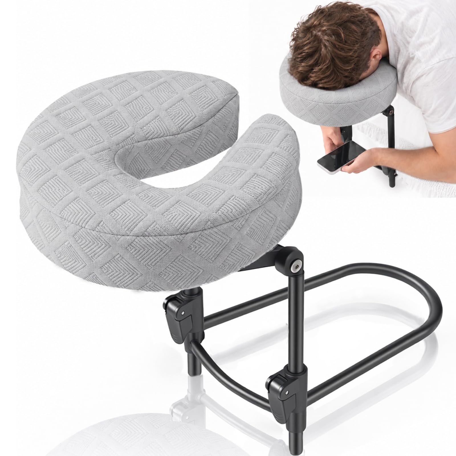 Photo 1 of Massage Headrest for Bed, Adjustable Face Cradle for 6–18" Mattresses, Grey