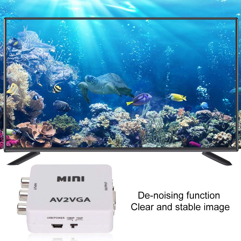 480P Mini Kompozytowy Av do Vga Adapter TV Set Top Box Konwerter Audio Wideo Av2vga Phono na Svga Konwerter Rgb Din Vga Kompozytowy Adapter Wideo Rca Koncentryczny Av i Audio Box