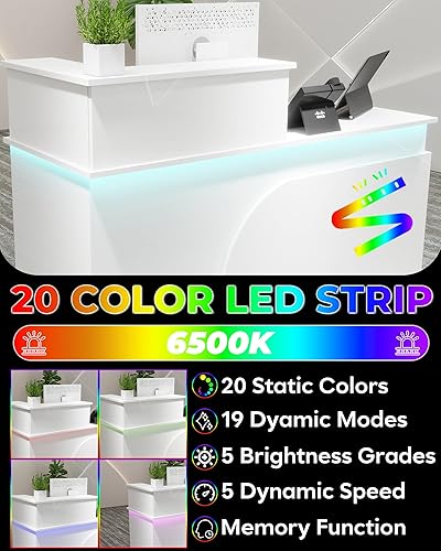 Miniatura 4 de Moderno escritorio de recepción, escritorio de recepción de madera maciza con mostrador, soporte de salida con cajón y armario con cerradura,