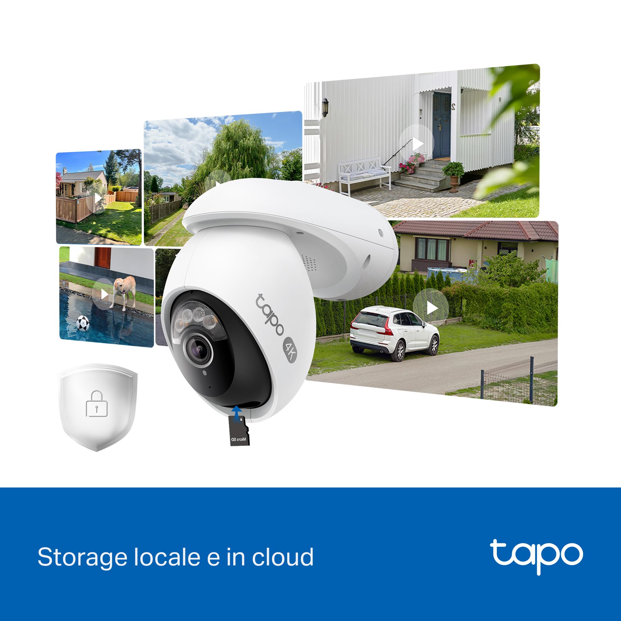 Tapo C560WS 4K 8MP Telecamera Wi-Fi Esterno Pan/Tilt, Smart AI, 360° Visuale, Visione Notturna a Colori Starlight, IP66, Allarme Sonoro e Luminoso, Wi-Fi 6 e Ethernet, Supporta MicroSD fino a 512 GB