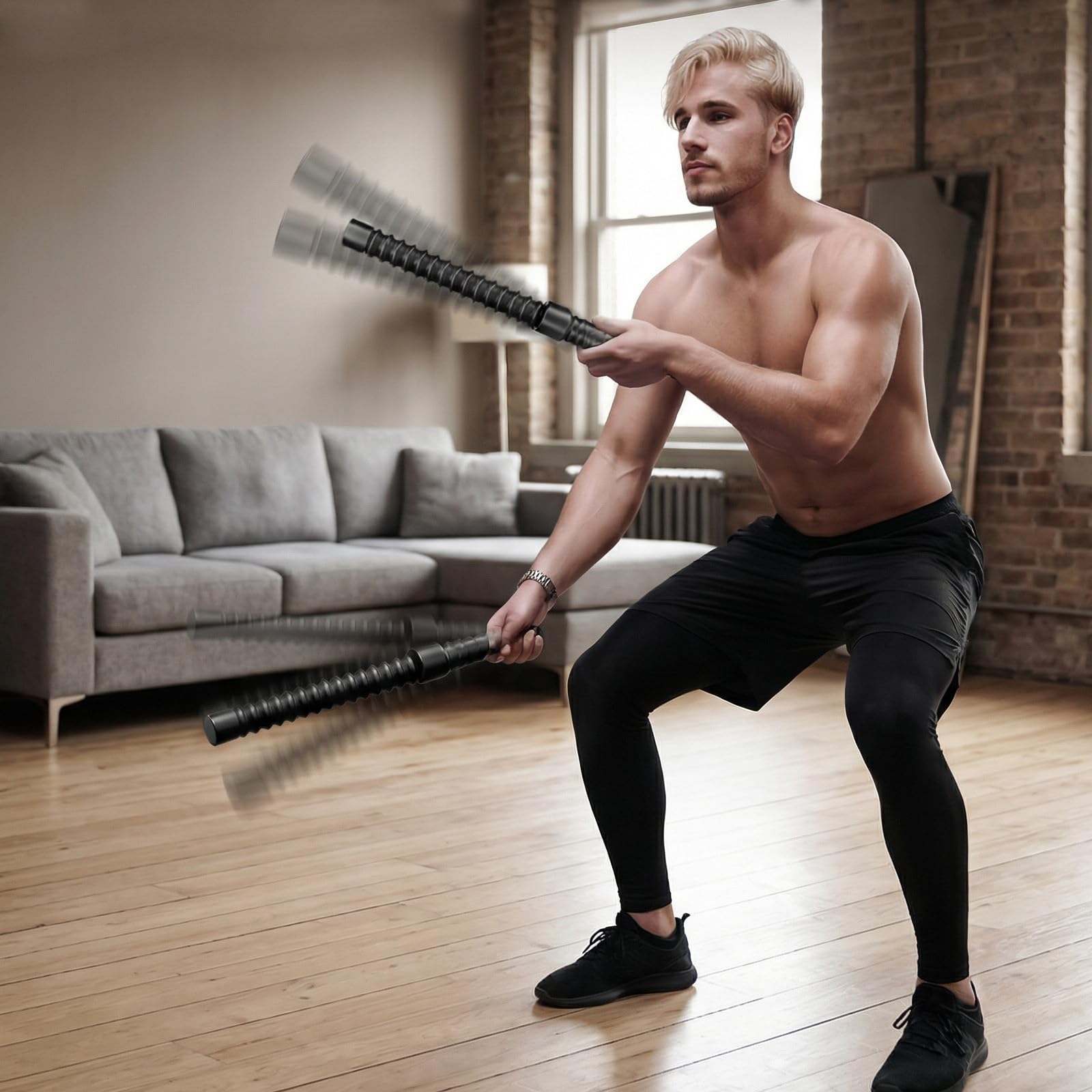 Lot de 2 cordes de combat pour salle de sport à domicile, cordes de combat lestées sans corde, équipement d'entraînement portable et silencieux pour tonifier tout le corps, brûler les graisses et