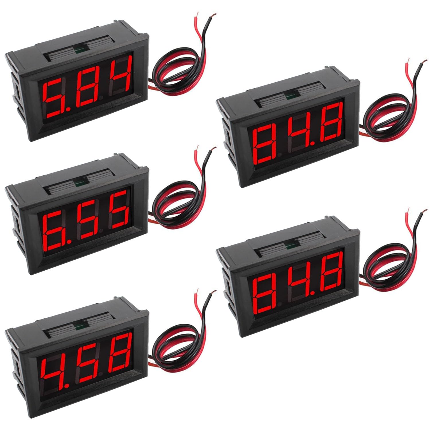 RUNCCI-YUN 5 Pezzi 0,56 Pollici Mini Voltmetro Digital, 5V-120V DC 2 Fili PTester di Tensione, LED Display Pannello Voltmetro (Rosso)