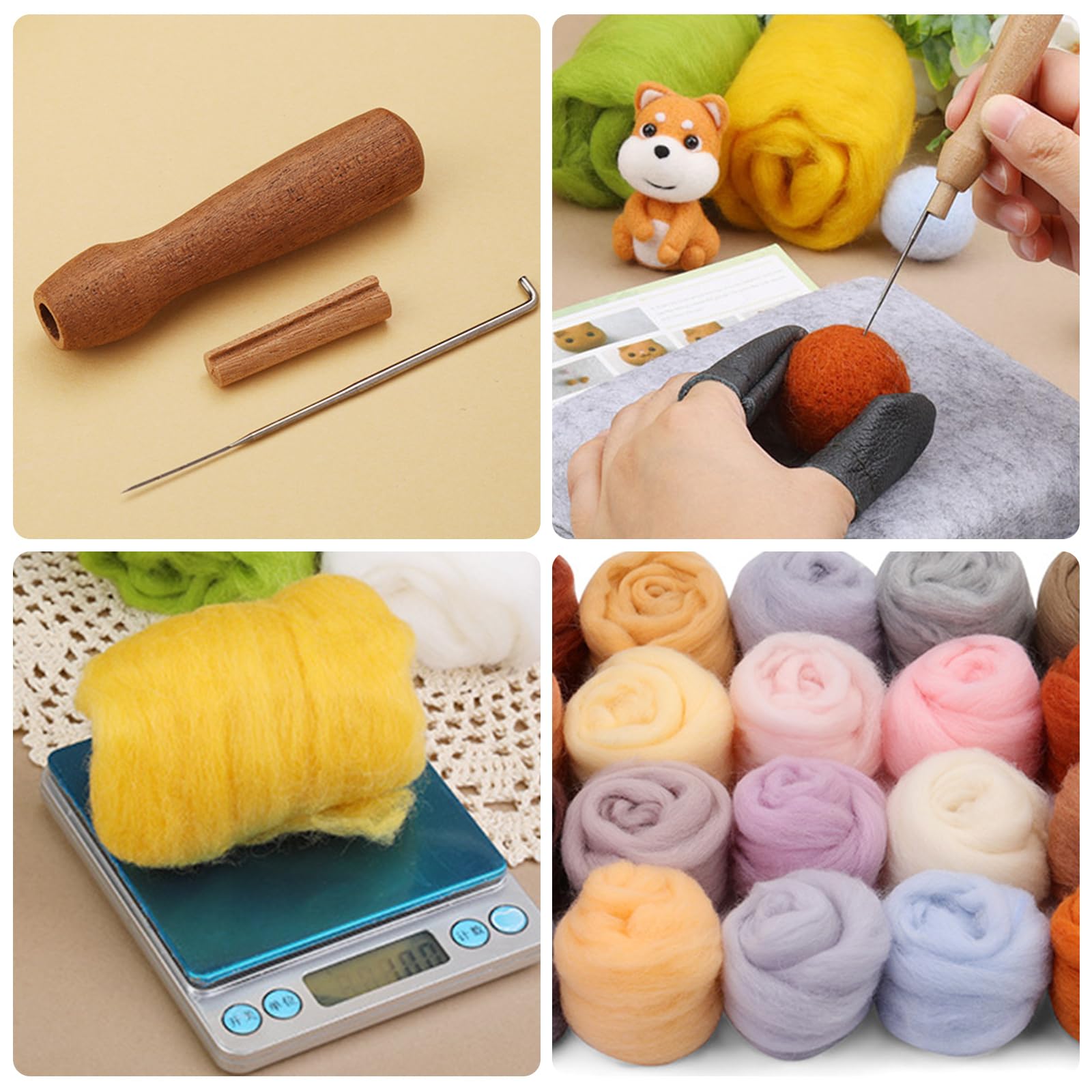 PORFOYO Kit de démarrage de feutrage à sec, 24 couleurs, kit de feutrage pour débutants, kit de feutrage à l'aiguille avec outils, instructions et rangement, kit complet de feutrage pour projets de