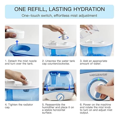Miniatura 7 de MegaWise Humidificadores para dormitorio y hogar, humidificador de niebla fría de 5.0L para plantas caseras y viveros de bebés, humidificador