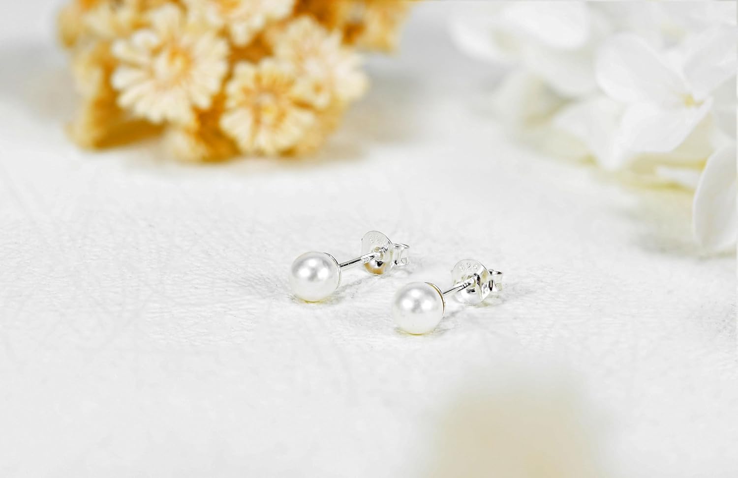 AeraVida Simple Sophistication 5 mm Cultured Freshwater White Pearl .925 Sterling Silver Stud Earrings | Stud Earrings for Women | Earrings for Women | White Pearl Earrings - Image 2