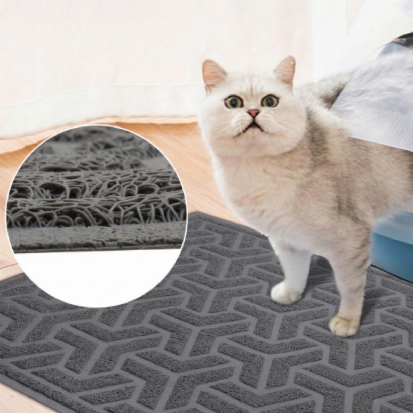 rutschfest Katzentoilettenmatte, Wellenmuster, Grau