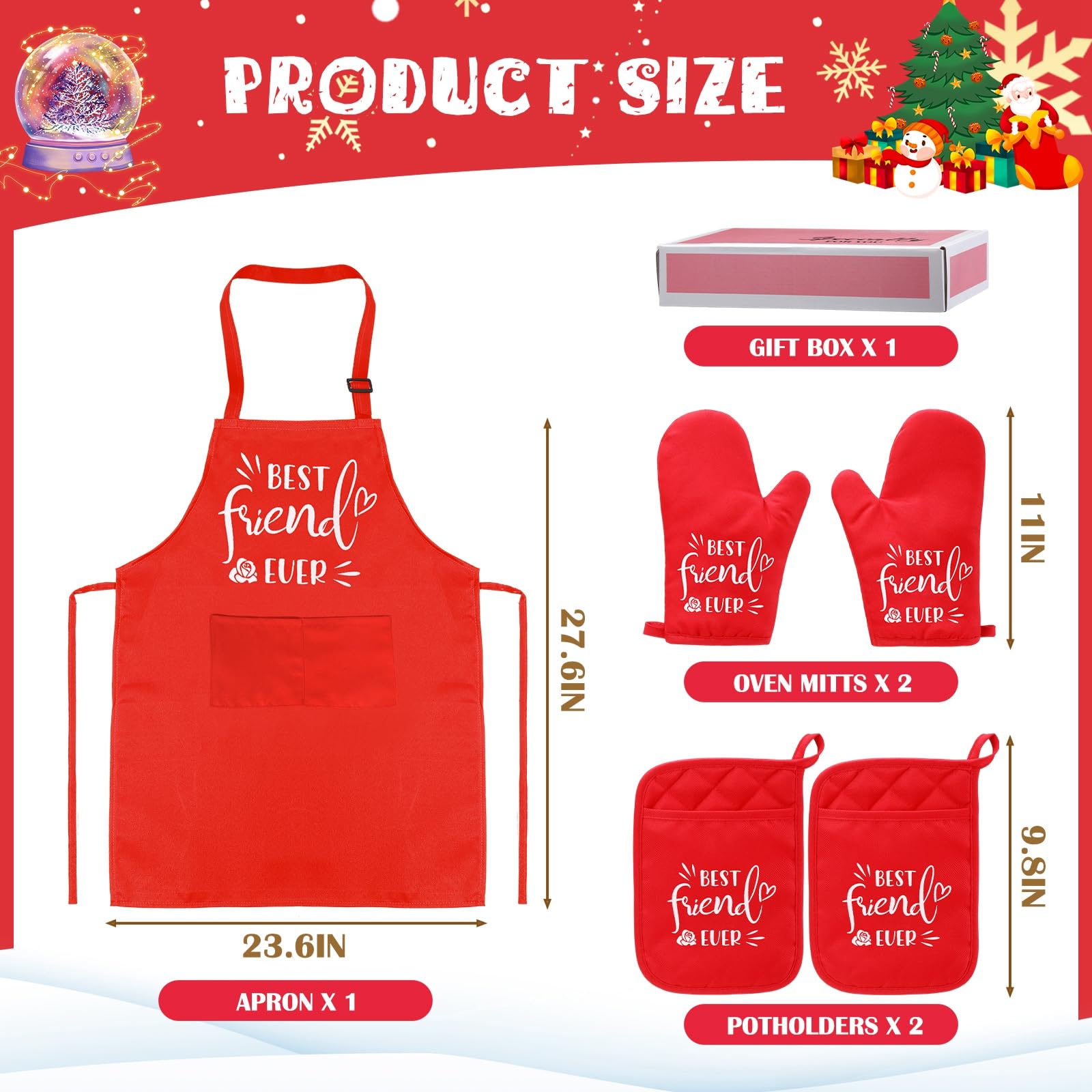 10 Pcs Birthday Friendship Gifts for Women Friend Kitchen Utensils Set Cooking Bamboo Spoons with Apron Oven Mitts and Potholders, Friendship Best Friend Ever Gifts Ideas for BFF Besties Sister