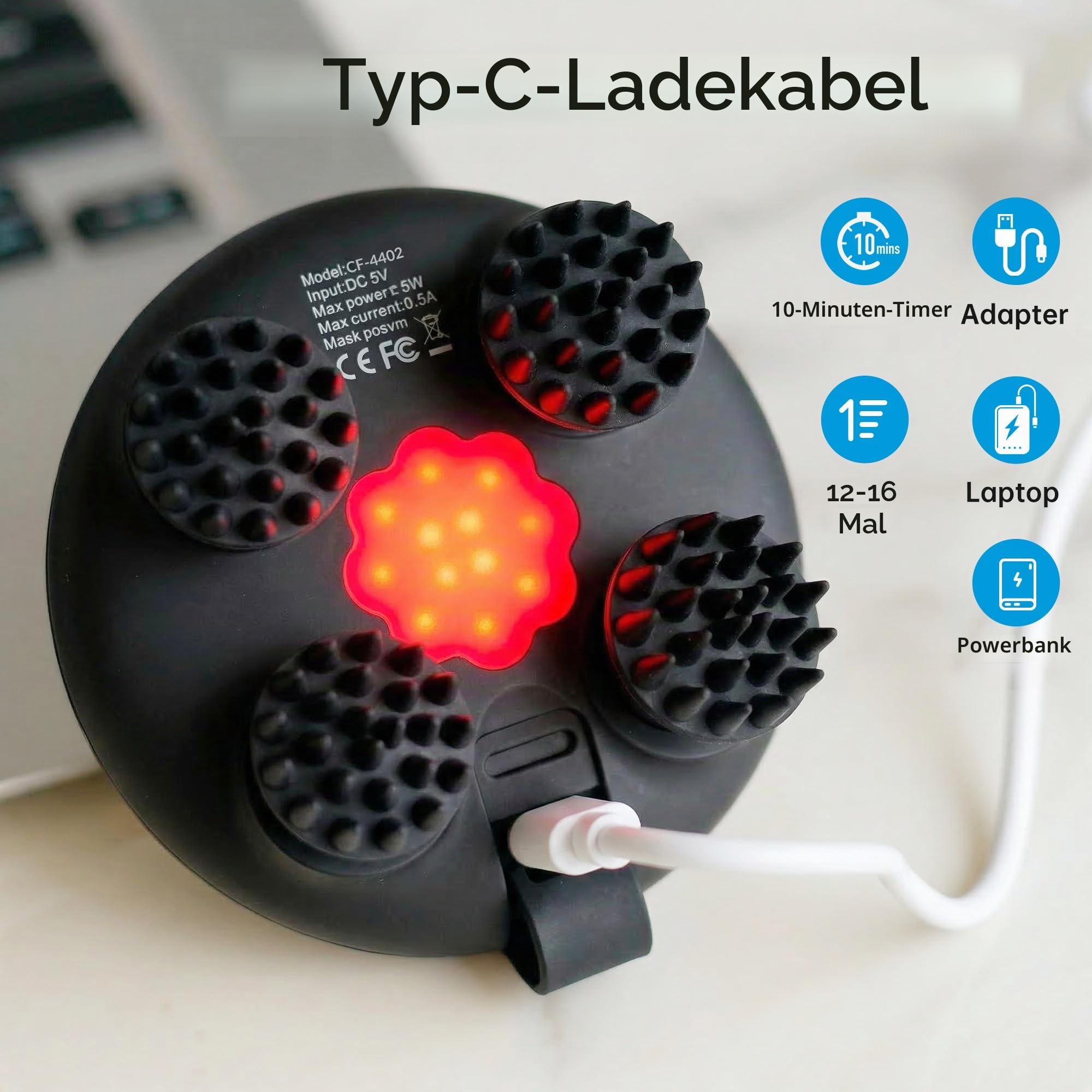 COMFIER Kabelloses Kopfmassagegerät, Elektrisch mit 3 Knetmodi | IPX7 Wasserdicht, 8 Massageklauen, Kopfhautmassage, Tiefenreinigung, Körperentspannung, Haarpflege, Geschenk