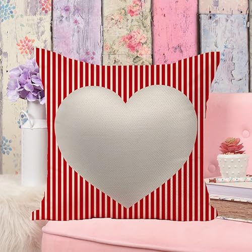 Miniatura 5 de Juego de 4 fundas de almohada rojas para el día de San Valentín de 18 x 18 pulgadas, diseño de rayas rojas Cupido Love Heart Hello Love, fundas