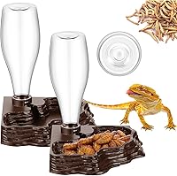 Mumufy 2 Pack Automatic Reptile Water Dispenser 13.5oz for Bearded Dragons, Geckos, Lizards, Turtles - Stable Brown Feeder