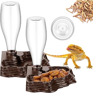 Mumufy 2 Pack Automatic Reptile Water Dispenser 13.5oz for Bearded Dragons, Geckos, Lizards, Turtles - Stable Brown Feeder