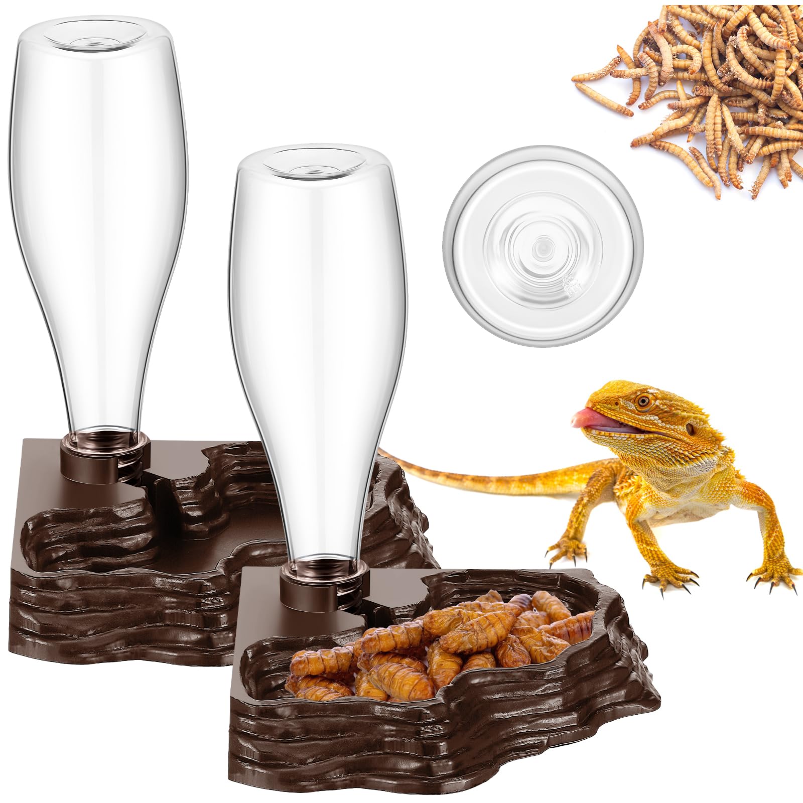 Mumufy 2 Pcs Reptile Water Feeder Automatic Water Dispenser Waterer, Brown