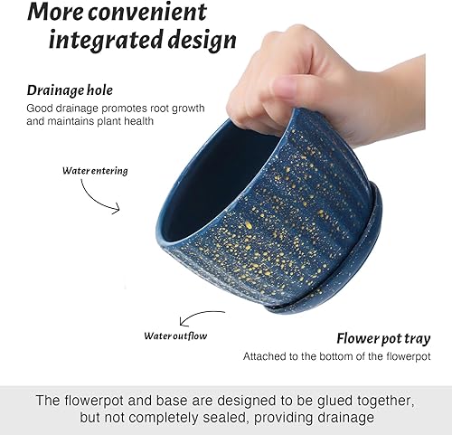 Miniatura 2 de Macetas de cerámica con agujeros de drenaje y platillos, macetas redondas para plantas de interior, 3.44.45.5 pulgadas, juego de 3 macetas pequeñas