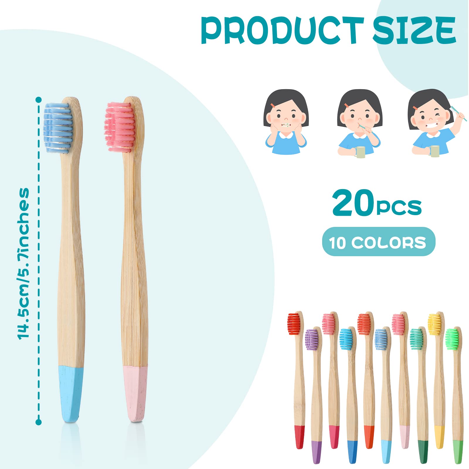 20 Stück Kinder Bambus Zahnbürsten Weiche Borsten Zahnbürsten Kleinkind Zahnbürste Manuelle Reise Zahnbürsten für Kinder Zuhause Schule Reisen Zähne Mundpflege 14 cm, einzeln verpackt