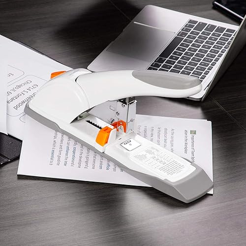 Vista 8 de Yaxa Basics Engrapadora resistente, 130 hojas de alta capacidad, engrapadora de oficina grande con 1000 grapas, color blanco