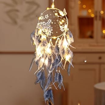Dream Catcher with LED Light LED Dream Catcher Girls Handmade Dream Catcher with Feathers Bohemian Decoration for Good Dreams Wall Hanging Car Room Girls Creative Gift White