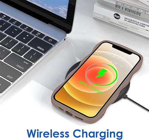 Miniatura 4 de Anuck Funda para iPhone 15, diseño de marco rizado para mujeres y niñas, bonita funda de teléfono estética de color liso, suave, flexible, TPU a