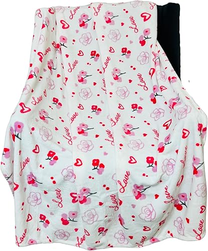 VCNY Manta suave de San Valentín: flores rojas rosas corazones y amor, rojo, rosa y blanco, acento para sofá, silla, cama o dormitorio (diseño 7)