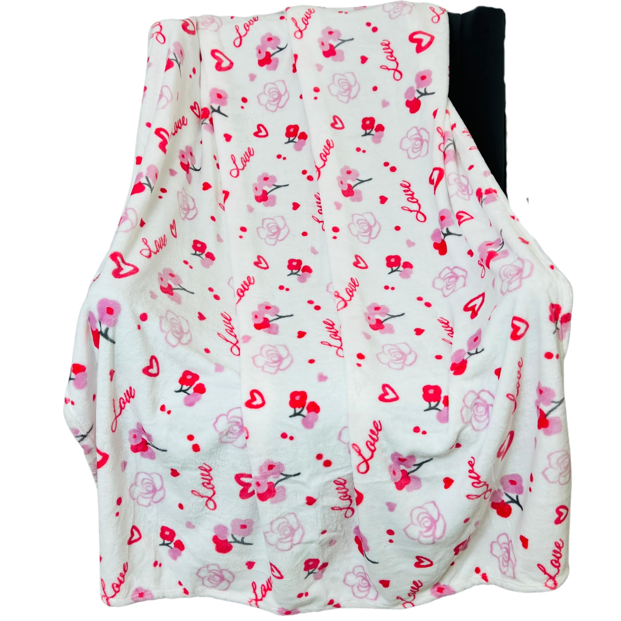 VCNY Valentine Soft Throw Blanket: Rosy Red Flowers Hearts & Love, Red Pink White, Accent for Couch Sofa Chair Bed or Dorm (Design 7)