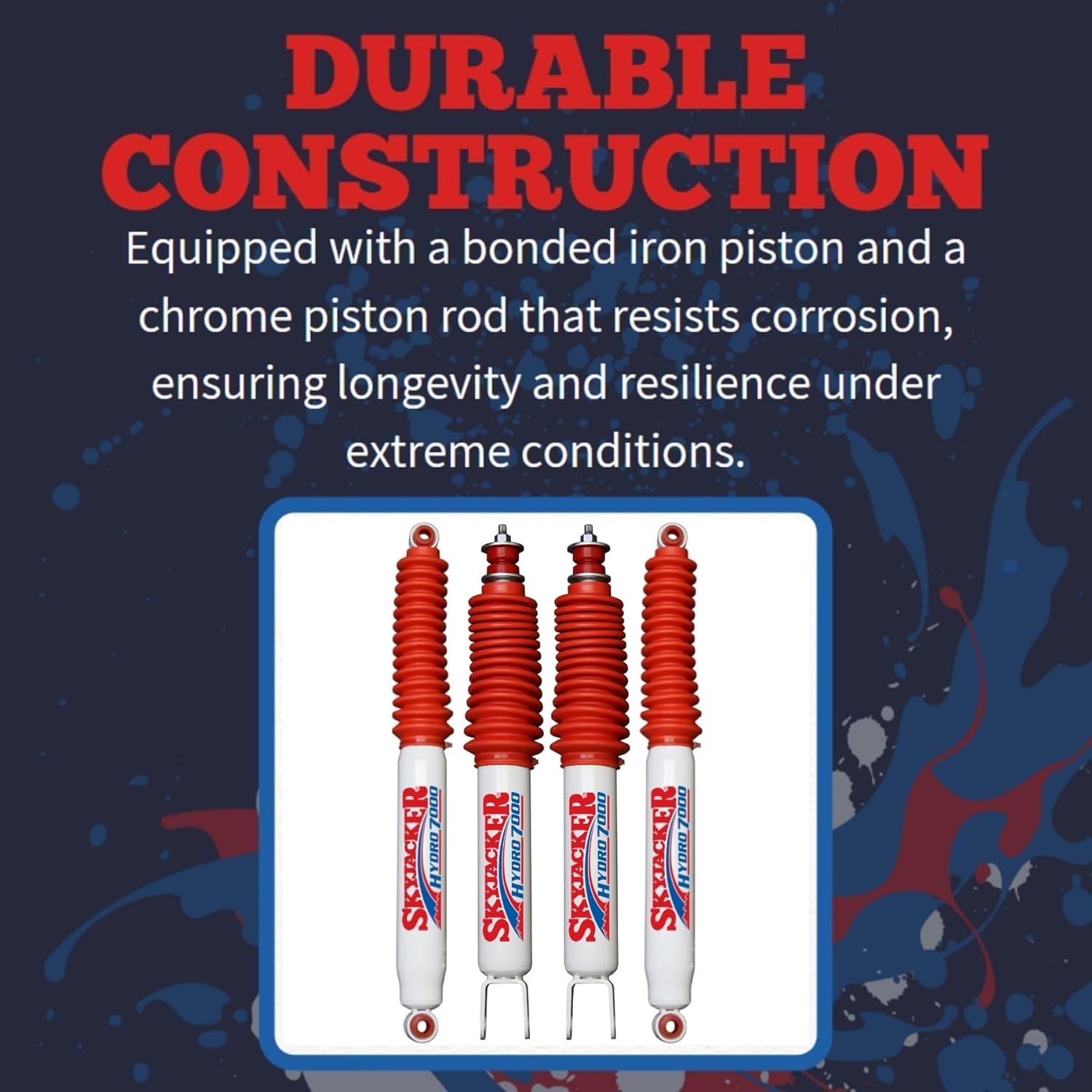 Set of Hydro 7000 Series Front & Rear Hydraulic Action Shocks fits 1999 2006 1500 Pickup 4WD with 0-1” Front & 0-2” Rear Lift | Durable Construction | Velocity-Sensitive Valving