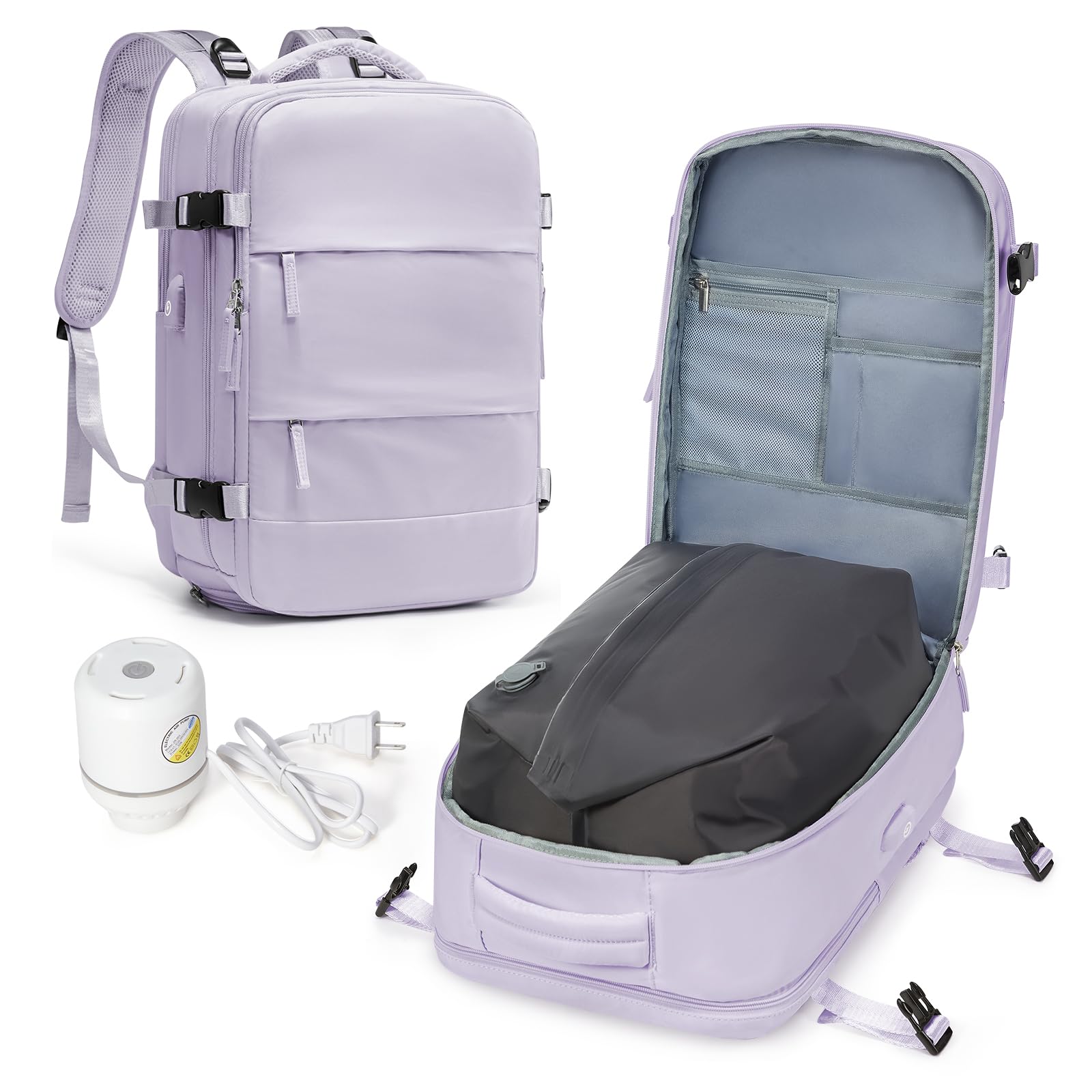 SEAFEW Travel Backpack with for Women Men, Vacpack Backpack with Electric Pump, Waterproof Carry-On Laptop Backpack Work Compression bags Casual Daypack with USB Charging Port, Purple