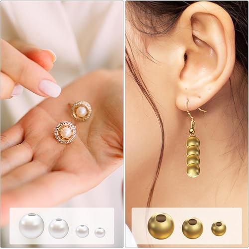 Miniatura 2 de Cuentas de latón chapadas en oro, cuentas de perlas para manualidades, perlas redondas blancas, cuentas espaciadoras sueltas, cuentas de metal