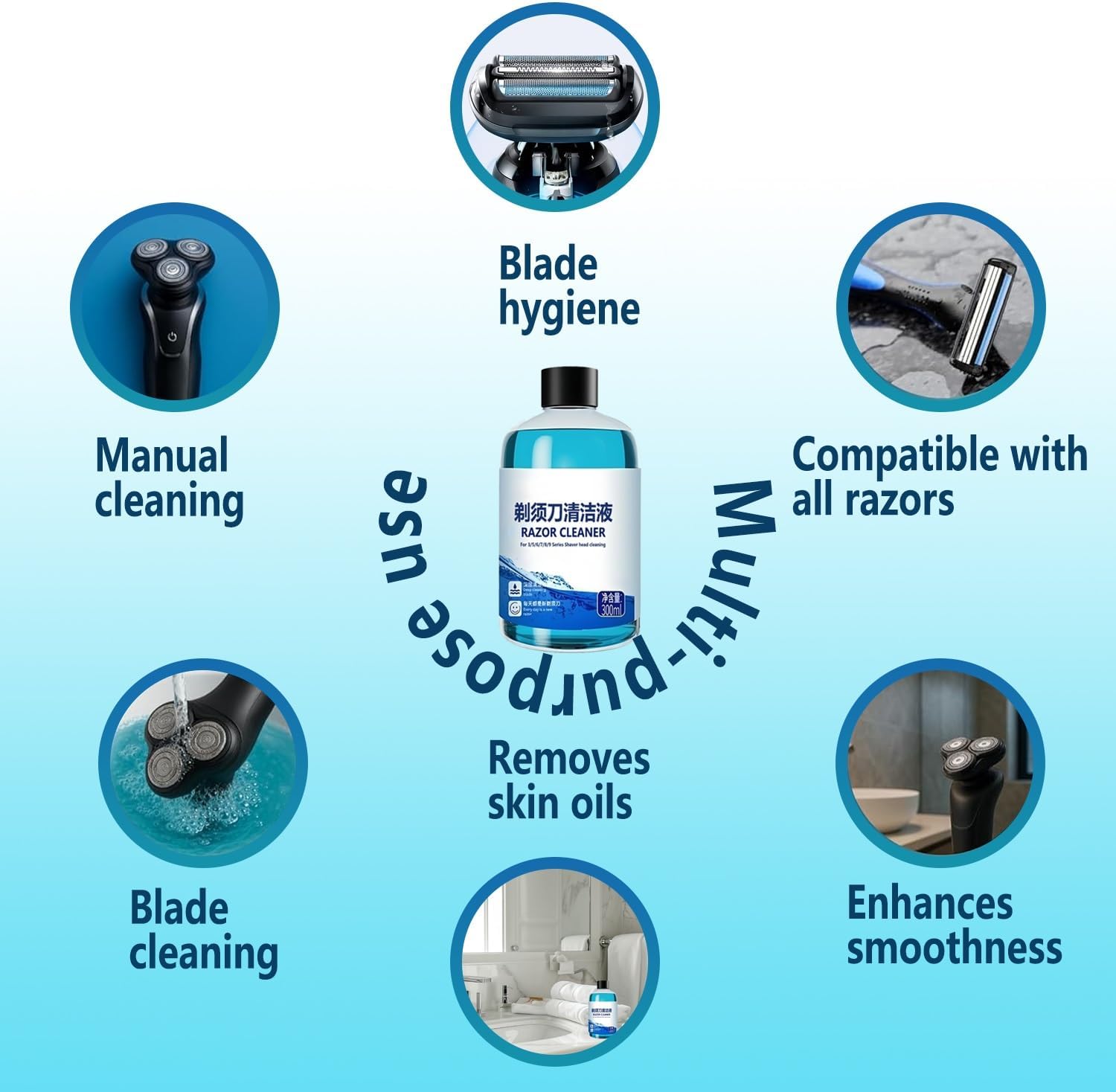 300ml Shaving Head Cleaner Refill Liquid Compatible For Philips(Series 3/5/7/9000) ，Quick Clean Cartridges – Replacement For Cleaning Cartridges (JC301 /JC302/CC13/CC16/HQ200) For Shaver Station(2PCS)