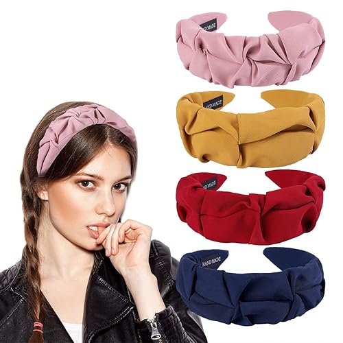 Manshui 4 diademas de 2 pulgadas de ancho para mujer bandas de tela suave en color sólido aros antideslizantes para el cabello accesorios para el