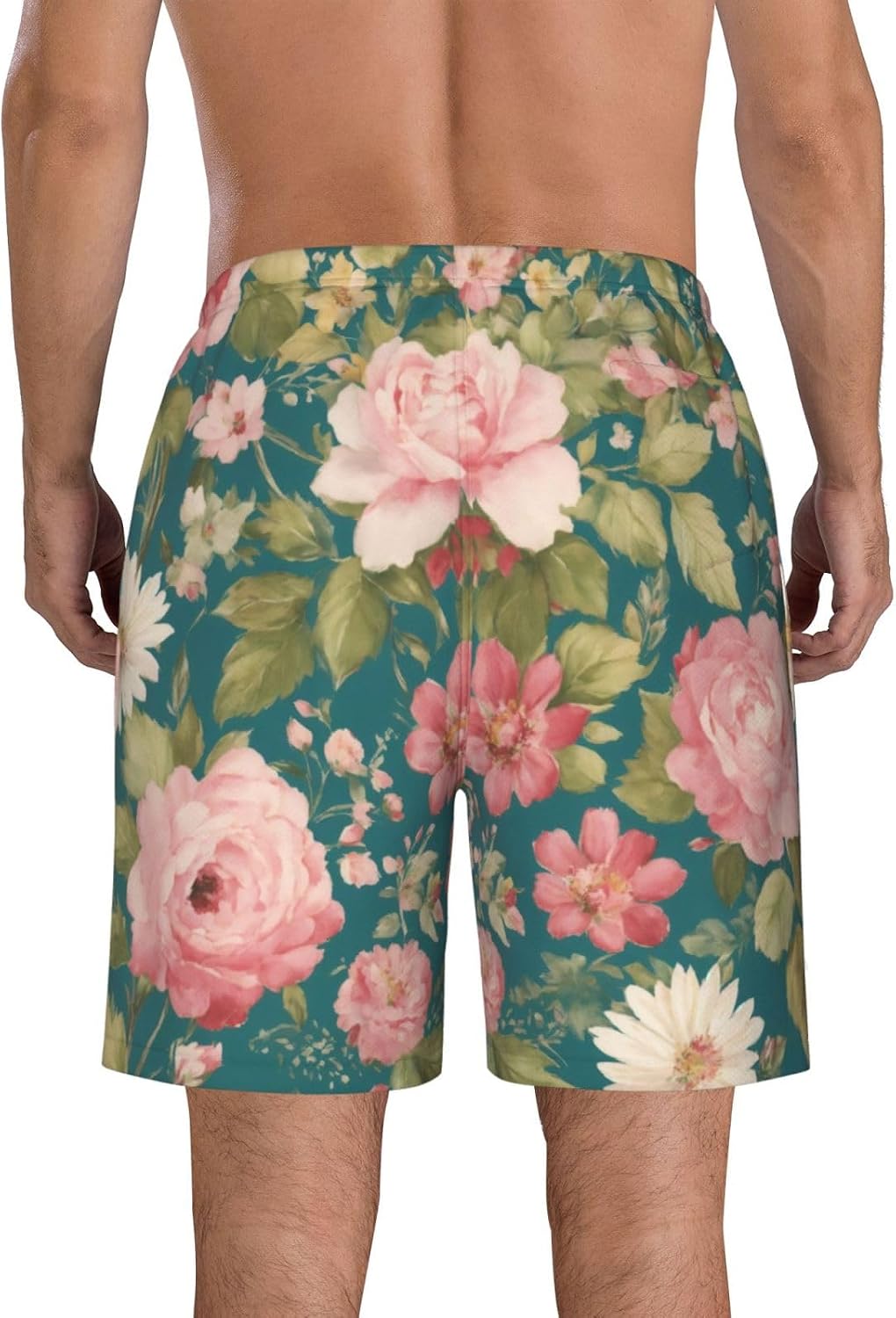 Blossom Flower Print Men's Quick-Drying Shorts Casual Beach Pants Stretch Waist Shorts and Pockets