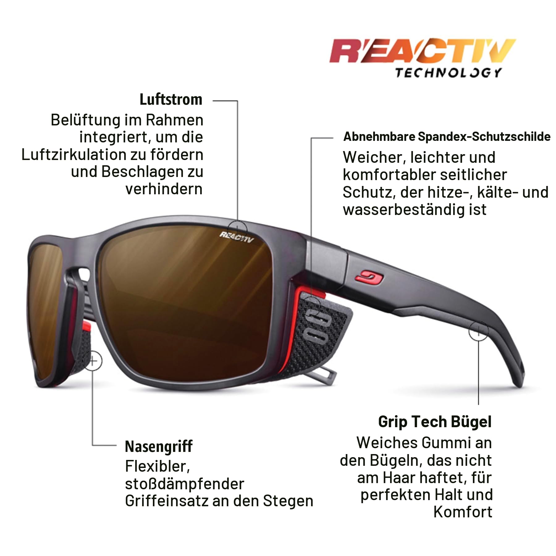Julbo Damen und Herren Shield Sonnenbrille Bergsteigen, Wandern, Trekking, Segeln