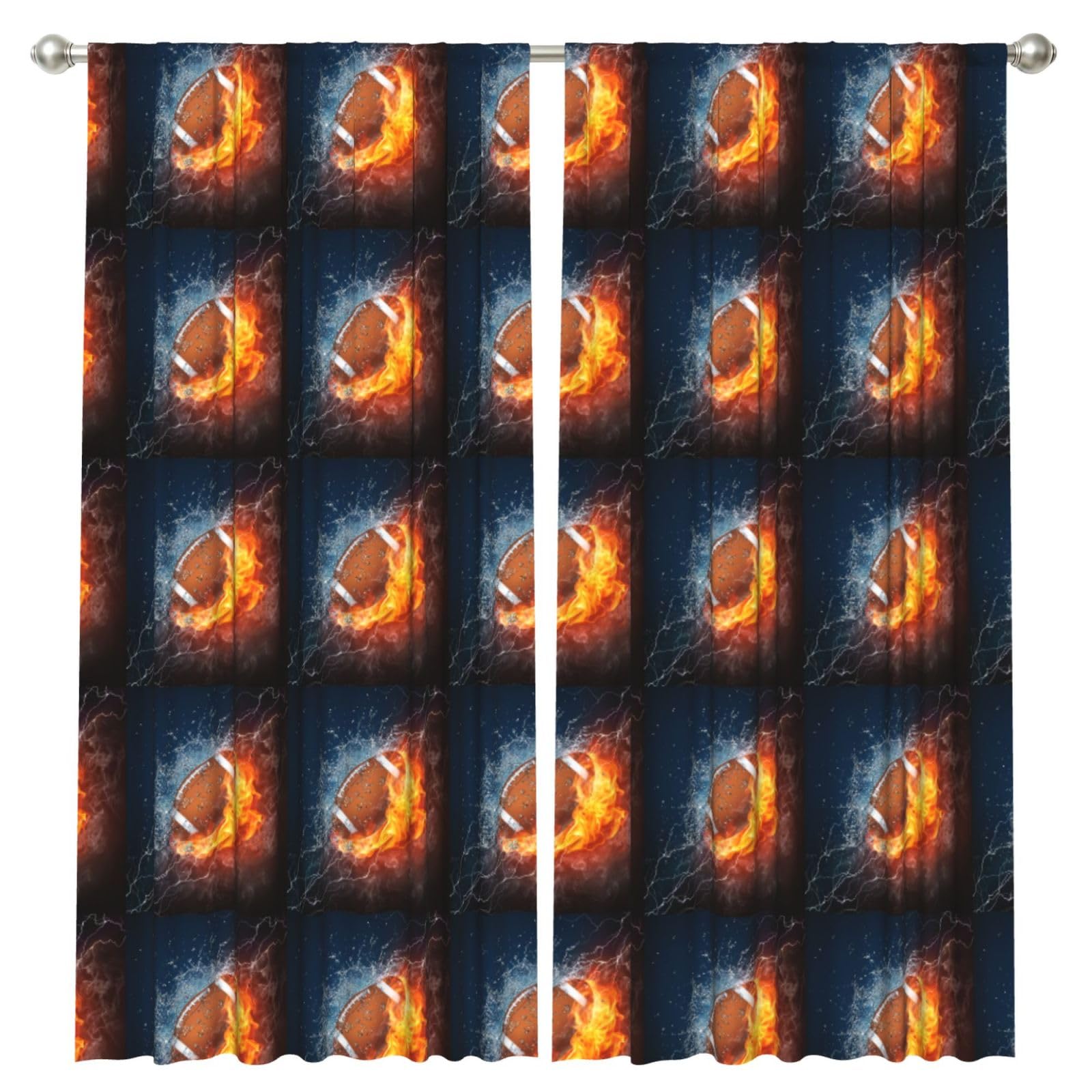 InOmak Burning American Football In Fire, 2 Panels Window Curtains 52 x 84 Inch Blackout Curtains for Living Room Bedroom