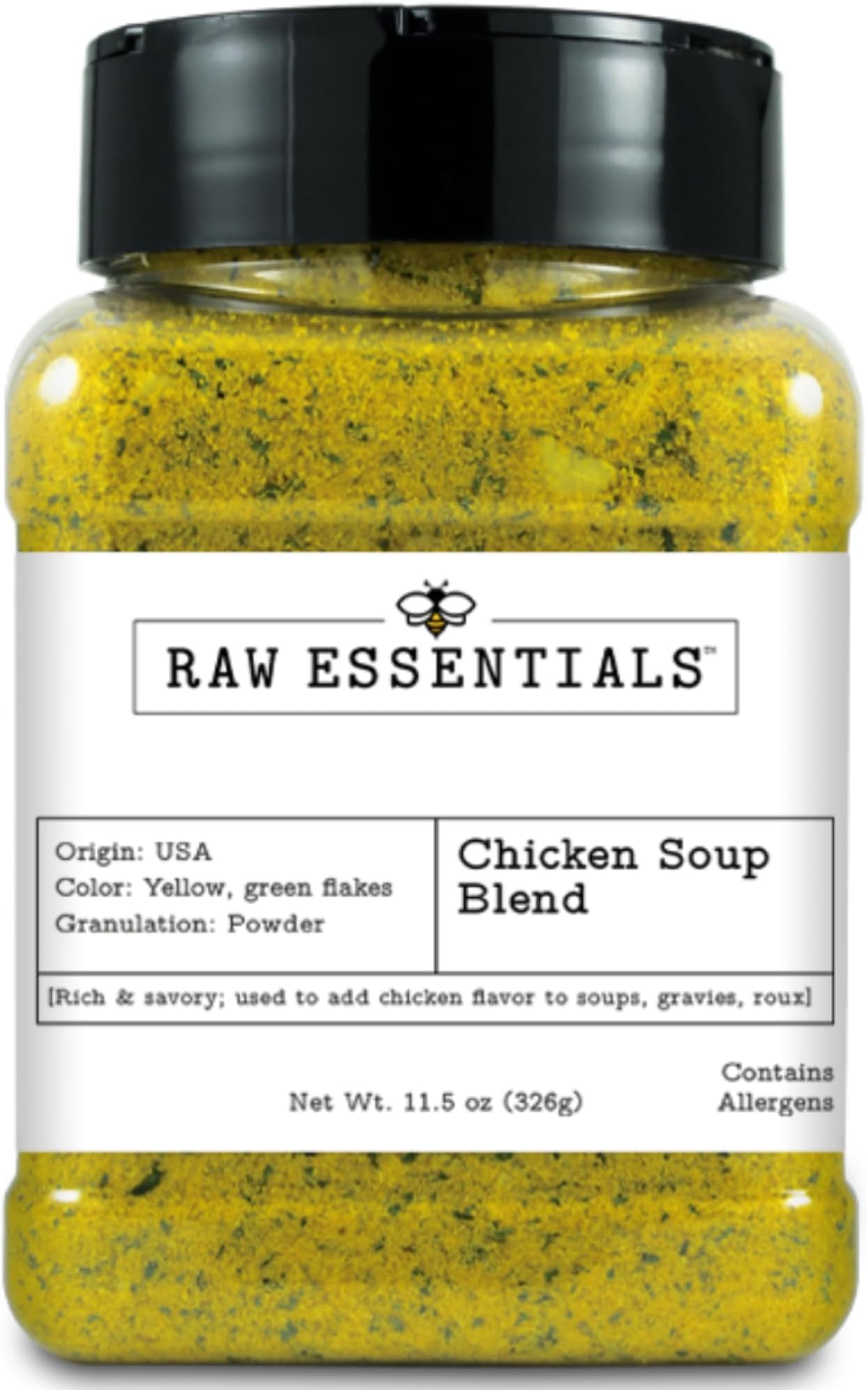 Raw Essentials, Chicken Soup Blend, 11.5 Ounce Bottle | Savory Chicken Soup Base for Ramen, Pho, Gravy, Roux, Stews, Rice & Noodles