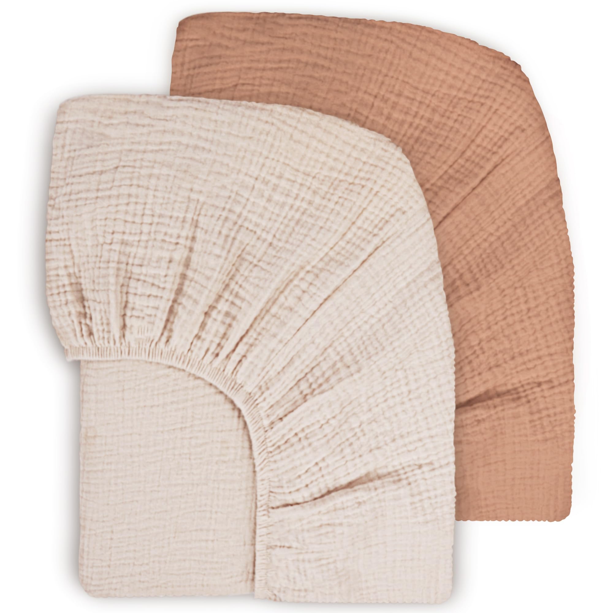 Susurration Lot de 2 Draps Housses pour Enfants 100% Coton Mousseline Draps de lit pour Bébé Drap Housse pour Lit de Voyage Draps D'appoint 60x120cm (Beige Marron)