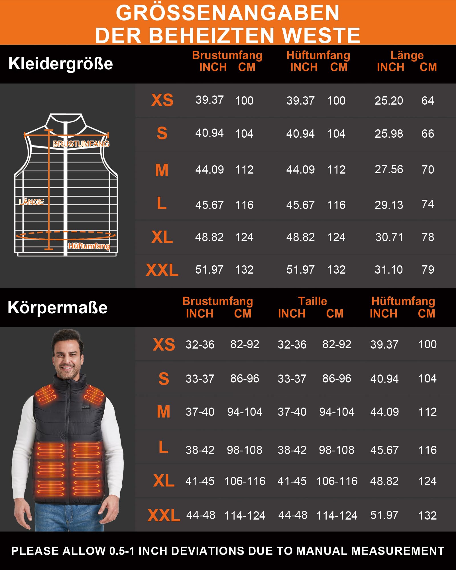 Beheizbare Weste Herren und Damen with 26 Heizbereiche – Heizweste with Kompatibel mit 5V/7.4V, schnelles Aufheizen, 4 Steuerzonen–Ohne Akku