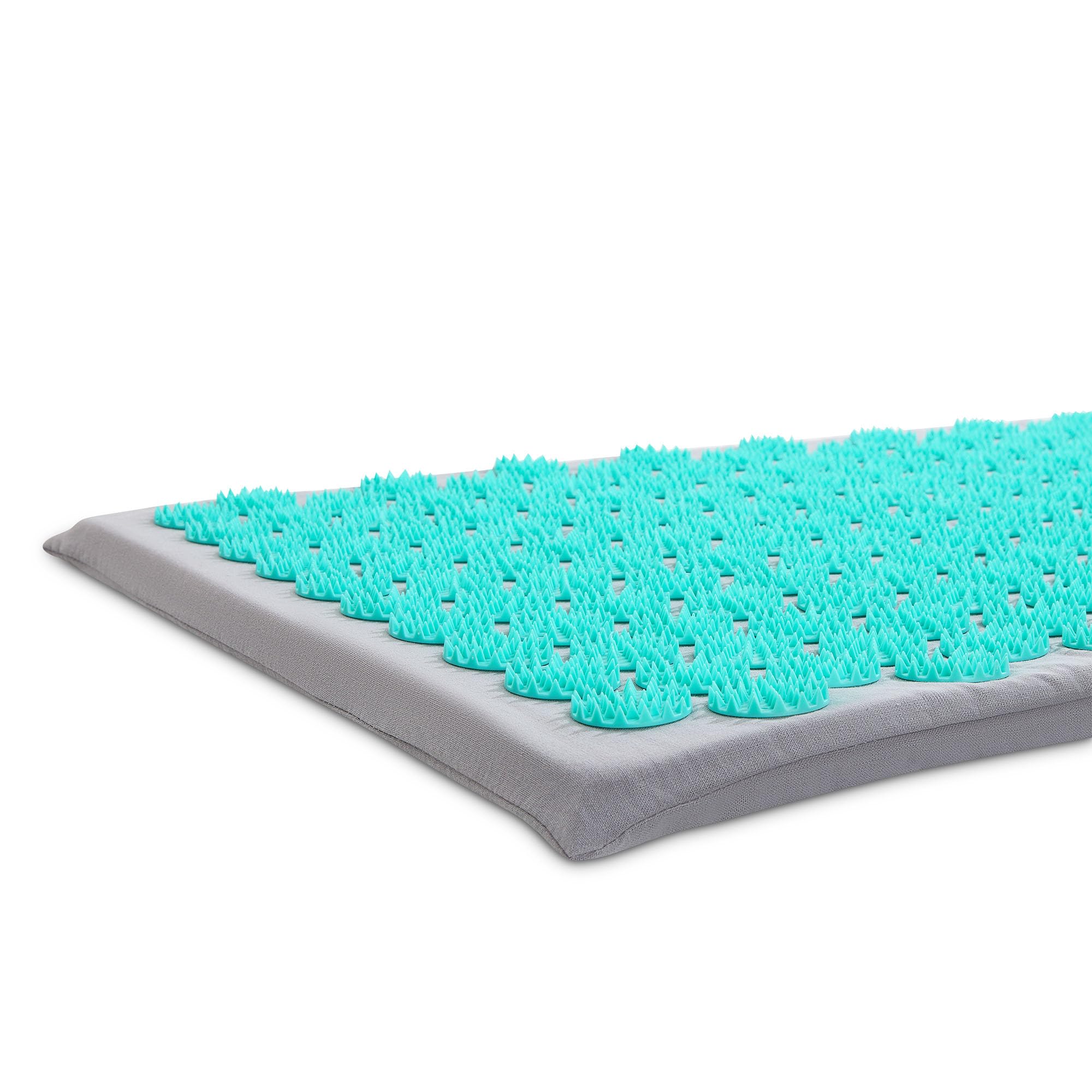 HyperMotion Akupressurmatte mit Kissen Eco - Akupunktur Matte - Massagematte Ganzkörpermassage, Akupressurmatte Set für Entspannung, Kokosfaser und Buchweizen, Grau-Mint, 72 x 42 x 2 cm