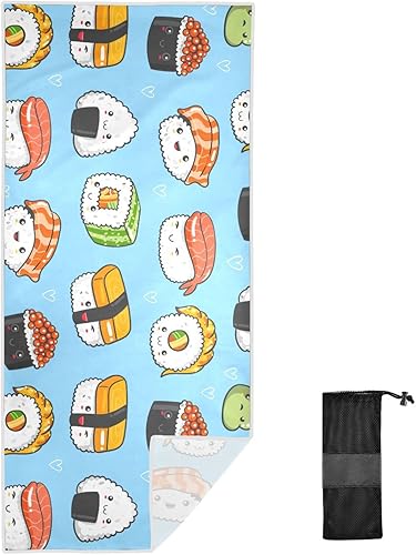 Miniatura 8 de Toalla de playa Kawaii Sushi de secado rápido, absorbente, toalla ligera a prueba de arena para gimnasio, yoga, deportes natación, 30 x 60 pulgadas