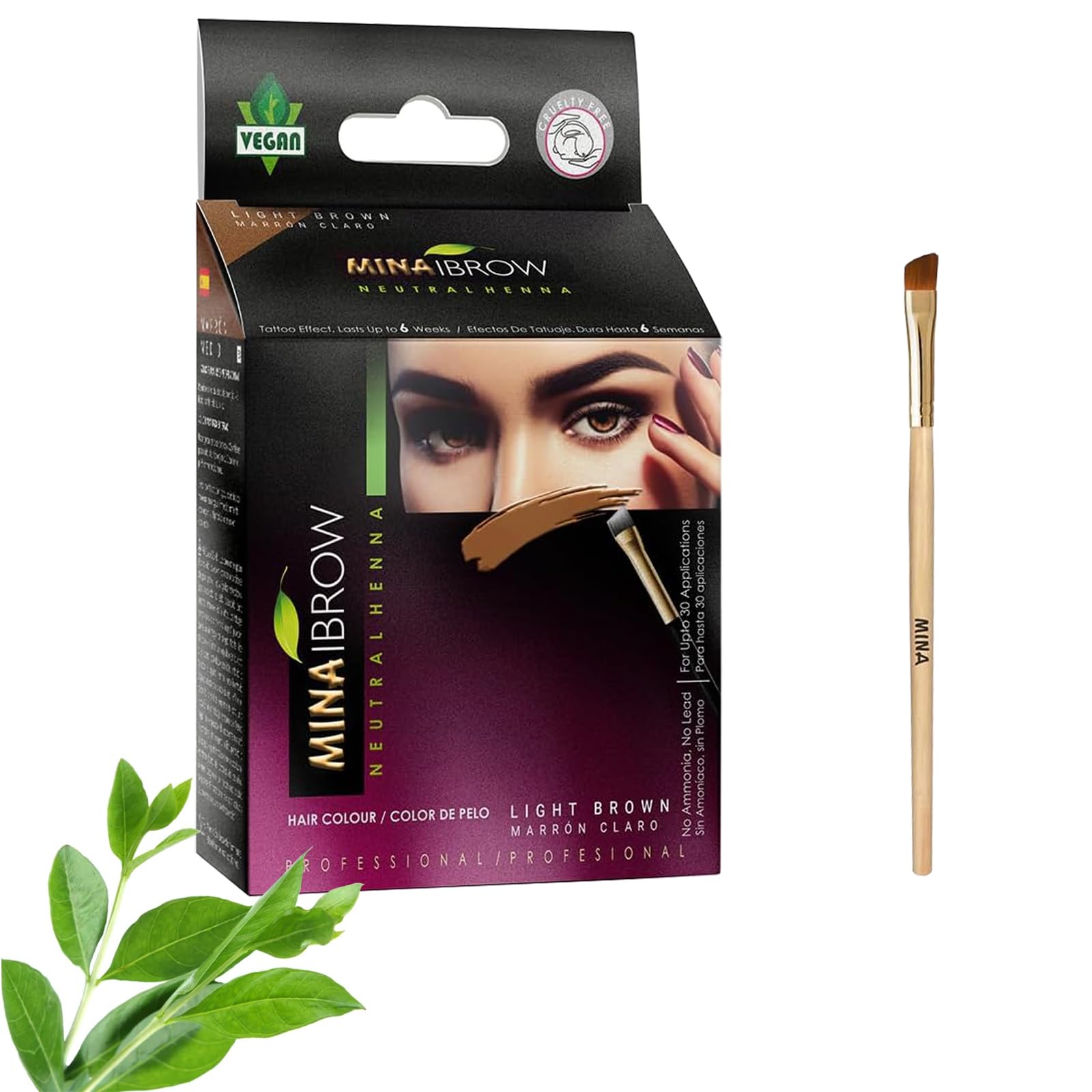 Henna Light Brown Tint Kit with Brush | Natural Spot Coloring Brow Tint Powder, Water & Smudge Proof Brow Dye | 100% Gray Coverage, 30 Applications, Vegan & Cruelty Free