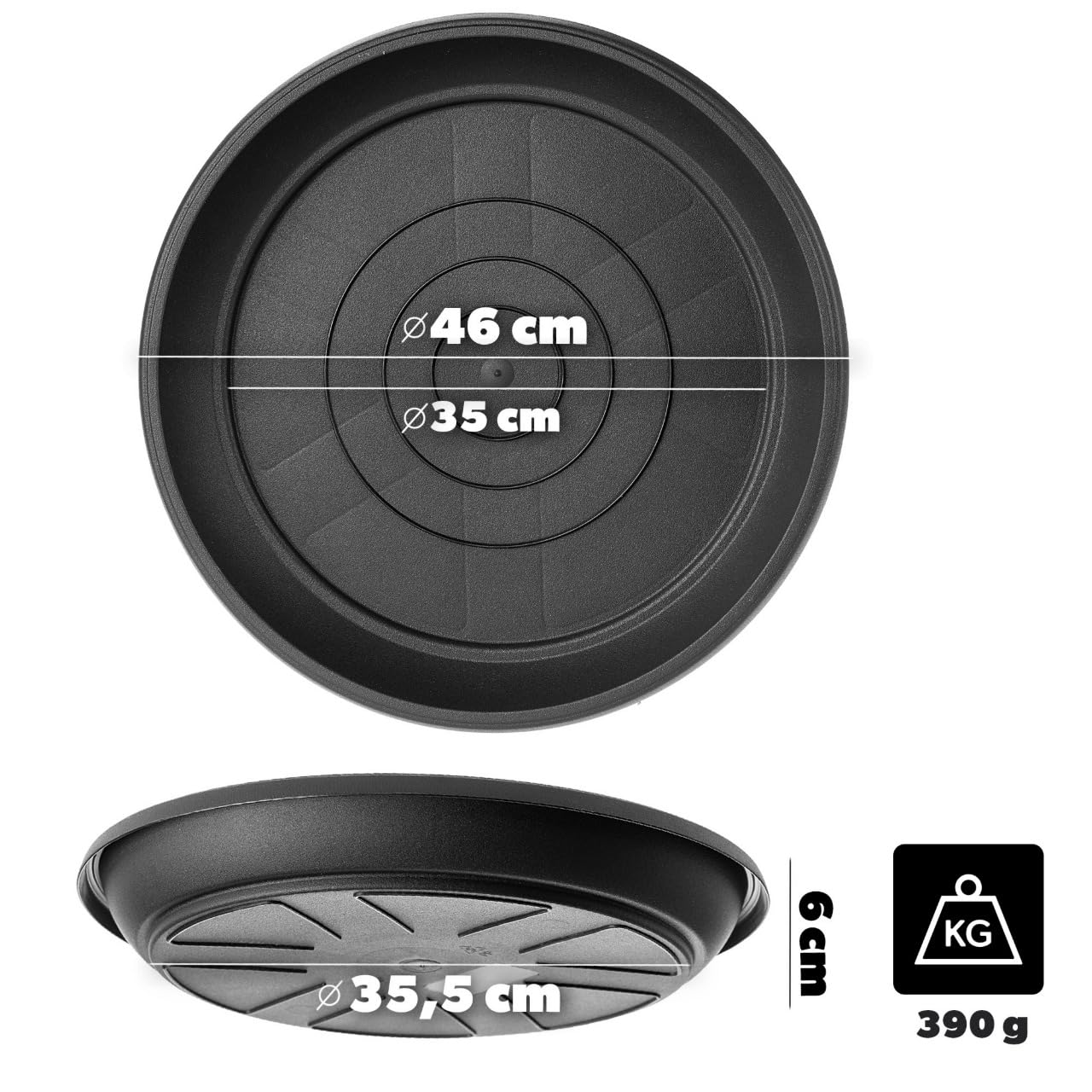 KADAX Soucoupe de Pot de Fleurs, Ronde, diamètre : 46 cm, en Plastique, pour l'intérieur et l'extérieur, Accessoire pour Pots de Fleurs et Pots de Plantes, Anthracite