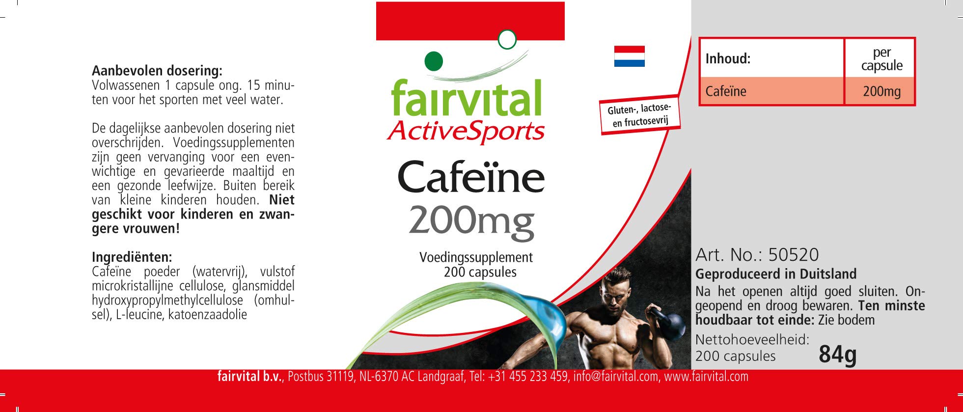 fairvital Capsule di caffeina, 200 capsule ad alto dosaggio da 200 mg ciascuna, facili da deglutire, VEGANE