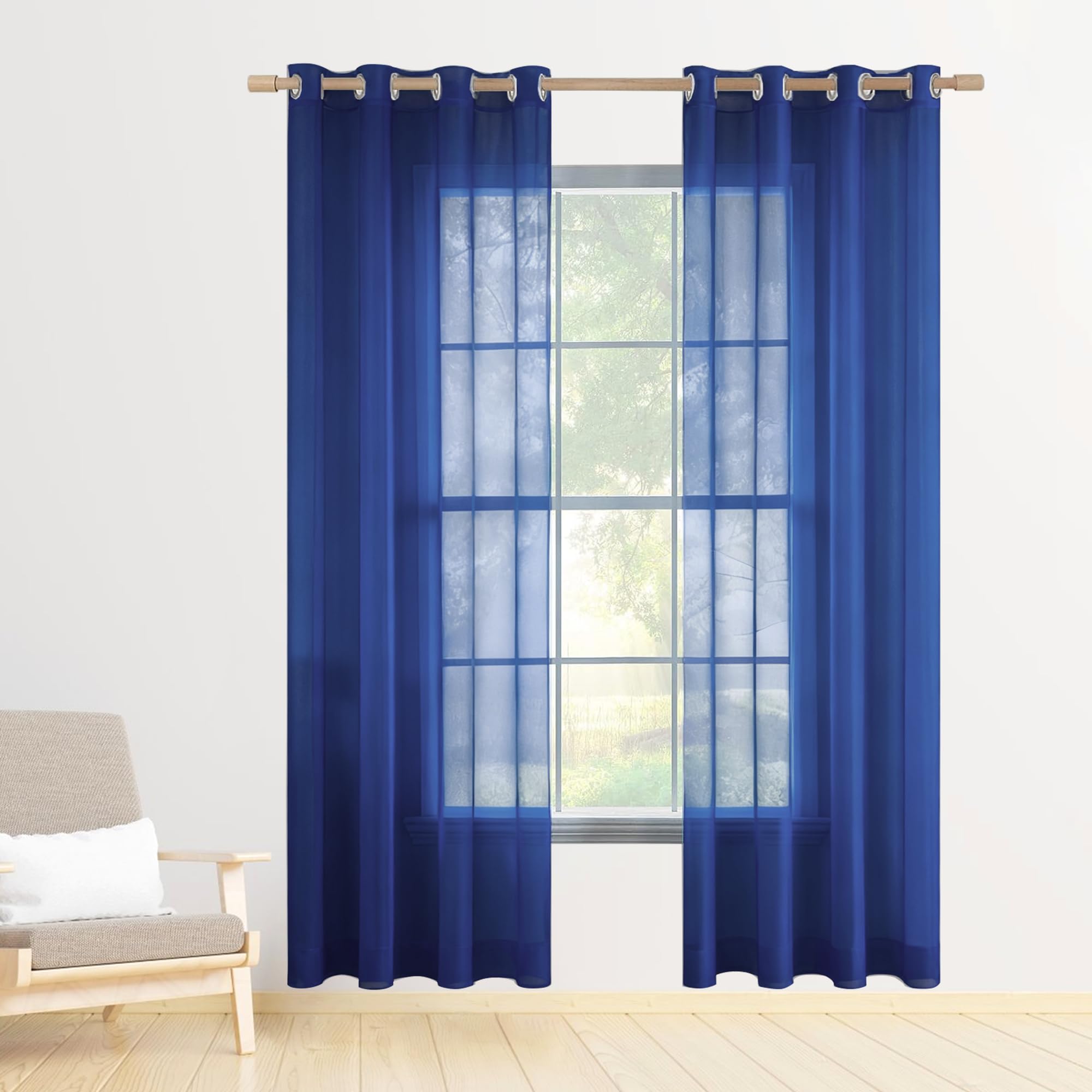 Rideau bleu foncé 170x190 en voilage transparent premium